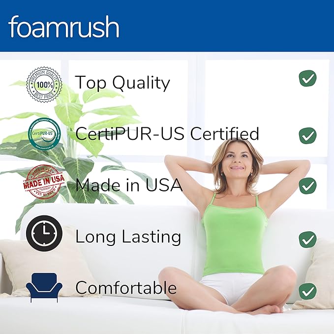 FoamRush 11" x 26" x 26" Gel Memory Foam Upholstery Square Cushion Medium Firm (Chair Cushion, Square Foam Dining Chairs, Couch, Sofa, Wheelchair Seat Cushion Replacement, Foam Rubber Padding)