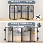 Metal Freestanding Dog Gates with Door for Outdoor Indoor,160'' Extra Wide 32'' Tall Free Standing Dog Gate for Doorways,Large Openings,Deck,Yard,Porch,Foldable Pet Fence(Black,8 Panels)