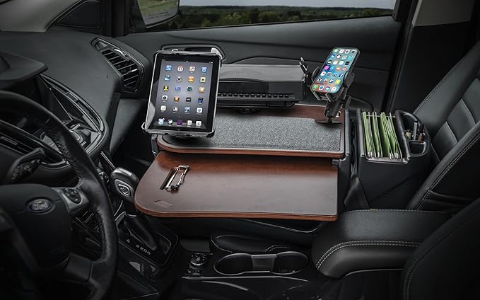AutoExec AE-GMCD-PM-PS-TAB-21M GripMaster Car Desk for Your Vehicle Workstation and Mobile Office, Mahogany with Phone Mount, Printer Stand and Tablet Mount