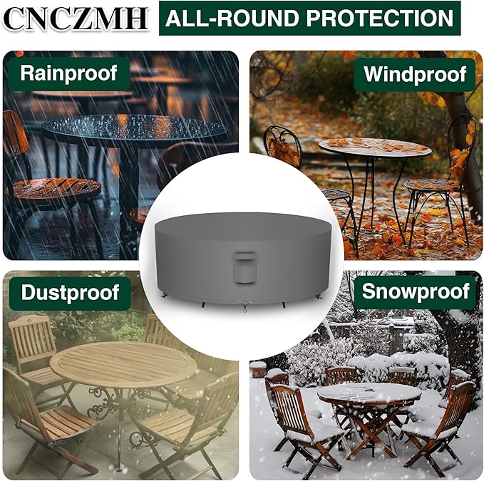 Heavy Duty Patio Furniture Covers Waterproof, 600D Round Outdoor Furniture Cover Waterproof for Sectional Sofa Couch, Outdoor Dining Table and Chair Set Covers 110"DIA x 28"H, Grey
