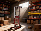 122" Material Lift Winch Stacker, 400 lbs Capacity Manual Material Lifts, Fixed Straddle Material Lifter, Hand Winch Lift Trucks for Warehouse, Factory, Lightweight, 34.60" L x 24.80" W, Red