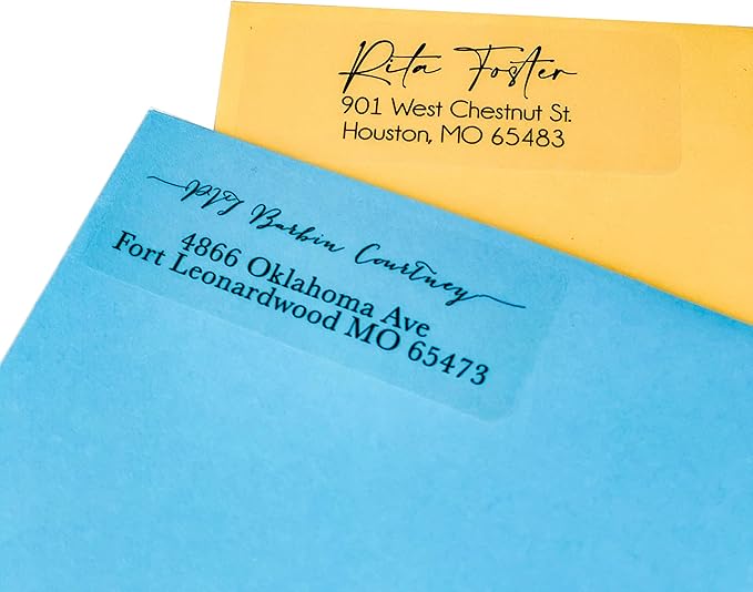 Return Address Labels Personalized, 1 Sheet = 30 Labels, 2.6"L x 1"H - Matte Finish Personalized Address Labels - Return Labels Personalize Self Adhesive - Custom Address Labels (Script, Clear)
