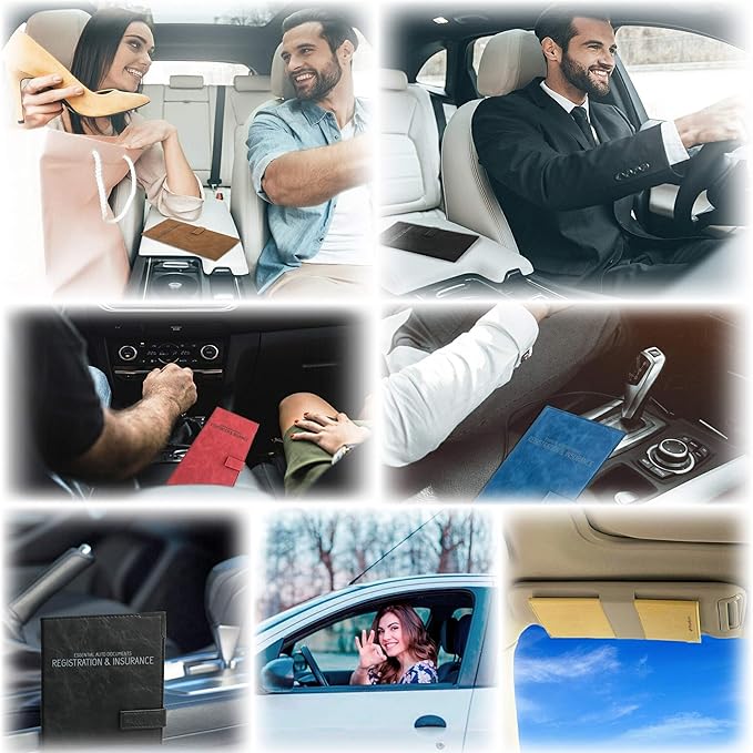 Auto Insurance and Registration Card Holder - Vehicle Glove Box Document Organizer - Car Essential Paperwork Holder for DMV, AAA, Contact Information Cards - Premium PU Leather Wallet Case - Red
