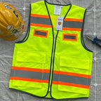 TCCFCCT Safety Vest for Men Women with Pockets High Visibility Reflective Vest for Safety, Work Vest with Fluorescent Orange Extend Edge, Meets ANSI/ISEA Standards, Yellow, M