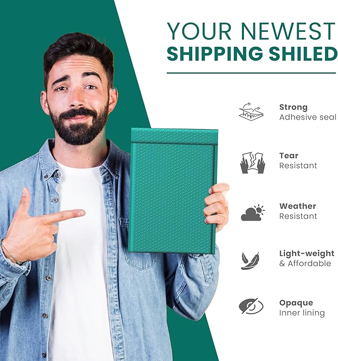 Green 9.5x14.5 Inch Poly Bubble Mailers #4 | Self Seal Large Padded Envelopes Air Cushioned Bubble Mailer | Usable Size 9.5x13 Inch | Waterproof Lightweight Mailing Shipping Bags | 100 Pack Bulk