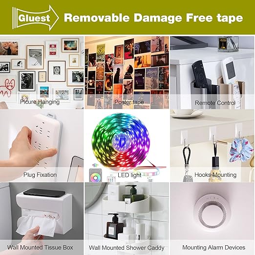 Double Sided Tape Heavy Duty, 1IN x 16.5FT Removable Mounting Tape, No Damage Wall Tape Damage Free Picture Hanging Strips, Strong Adhesive Strips Foam Tape for Poster Art Craft Home Office Decor