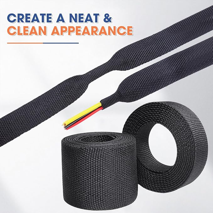 2:1 Heat shrinkable Braided Sleeving Fabric Wire Loom High Temp Heat Shrink Wiring Harness Abrasion Protector Cable Sleeve(1/2"-15ft)