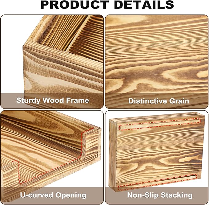 BTSKY 1PC Vintage Wood Letter Tray with Anti-Slip Bars, Stackable A4 Paper Document File Organizer, Solid Wood Desktop Office Desk Storage Holder for Office and Home