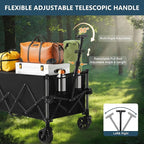 Favoyard Extra Large Collapsible Wagon Carts Foldable 220L & 360LBS Portable Folding Wagons with All-Terrain Wheels & Brakes Heavy Duty Outdoor Utility Carts for Grocery Camping Shopping Sports Garden