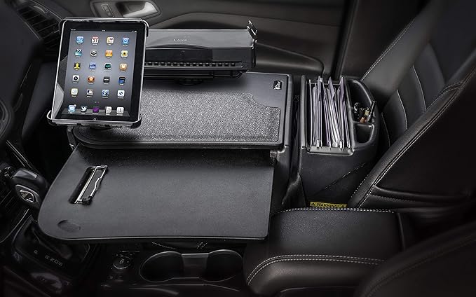 AutoExec AE-GMCD-PS-TAB-BT GripMaster Car Desk for Your Vehicle Workstation and Mobile Office, Black with Printer Stand and Tablet Mount