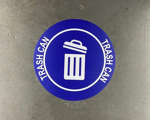 "Trash Can" Durable Laminated Vinyl Floor Sign- Sign by Graphical Warehouse- 5S Safety and Security Signage, Visual Communication Tool (17", Blue/White)