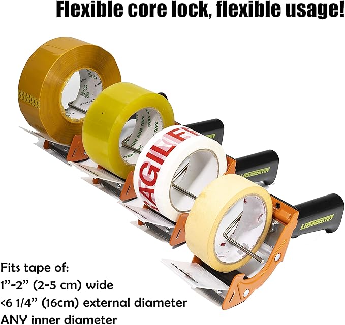 Rapid-Replace Packing Tape Dispenser Gun with Tape and Extra Blade, 2IN(50mm) Lightweight Ergonomic Industrial Handheld Tape Cutter for Carton, Packaging and Box Sealing (Orange)