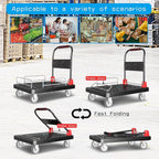 Platform Trucks Flatbed Cart Heavy Duty with Brake Wheels & Fence Foldable Hand Cart 1300lbs Capacity 36"x24" Moving Dolly for Furniture/Office/Groceries/Garage, Black