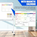 Large Rolling White Boards on Wheels 60 X 48 Magnetic Dry Erase Board with Stand, Double-Sided Mobile Whiteboard with Stands, 5' x 4' White Board with Eraser & Marker & Magnet & Calendar