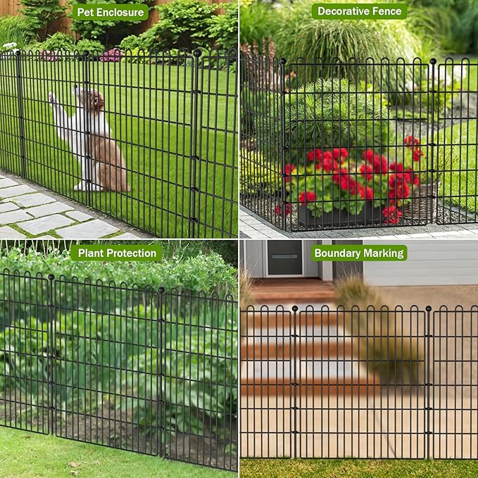 5 Panels No Dig Decorative Garden Fence with Gate for Yard, 40 in(H) X 11.8 ft(L) Animal Barrier Fencing for Outdoor Dog, Metal Portable Garden Fences for Borders, Pets, Landscape, Temporary Fence