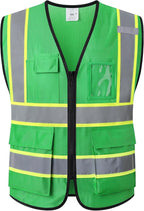 Reflective Mesh Safety Vest for Men Women with 5 Pockets and Zipper Front High Visibility Mesh Vest Hi Vis Construction Work Vest,Meets ANSI/ISEA Standards(EK175-Green-3XL)