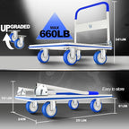 Push Cart Dolly by Wellmax, Moving Platform Hand Truck, Foldable for Easy Storage and 360 Degree Swivel Wheels with 660lb Weight Capacity, Blue Color
