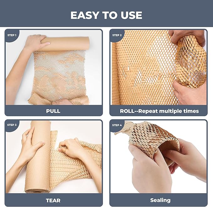 Bubble Wrap Substitute - Honeycomb Packing Paper 15''x280', Cushioning Wrap Moving, Shipping, Packing for Glassware, Plates, Cups with 36 Fragile Sticker Labels