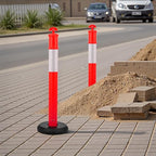 VEVOR 3 Pack Traffic Delineator Posts, 48 inches Traffic Safety Cones with Fillable Base and Reflective Strips, Heavy Duty Delineator Posts for Construction Site, Parking Lot, Crowd Control, Red