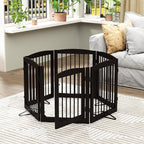Freestanding Pet Gates with Walk Through Door, Dog Indoor Fence, Dog Gate for The House, Doorway, Stairs, Extra Wide Pet Gate, Support Feet Included, 120 Inch Wide, 6 Panels 24" Tall, Brown