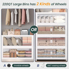 275Gal Stackable Storage Bins with Lid and Wheels, 1100QT Plastic Collapsible Storage Boxes with Doors, Closet Organizer and Storage Cabinet for Home Kitchen Office Dorm Room, 5Pack White