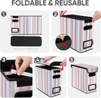 BALEINE File Organizer Box with Lid, Collapsible File Folder Organizer with Plastic Slide, Hanging File Folder Box for Office Document Storage (2 Pack, Color Stripe, S)