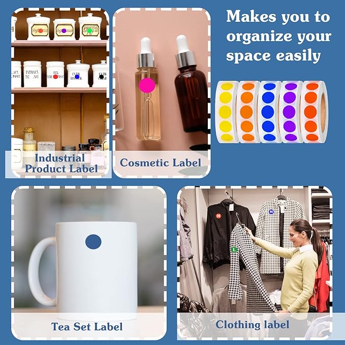 5000 PCS 1/2 Inch Solid Round Color Coding Labels Roll, Self-Adhesive Circle Dot Sticker 10 Assorted Colors for Inventory and Home Organize, File Classification