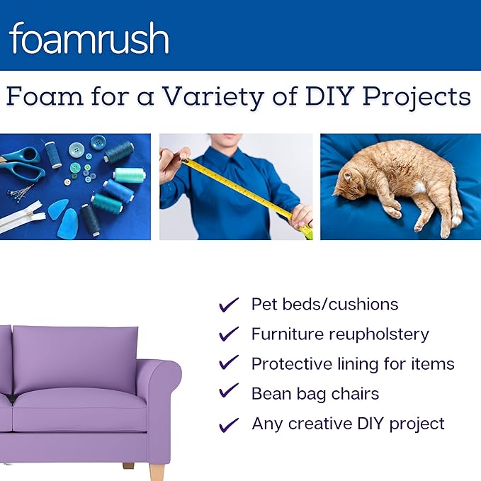 FoamRush 11" x 24" x 27" Upholstery Foam High Density Firm Foam Soft Support (Chair Cushion Square Foam for Dinning Chairs, Wheelchair Seat Cushion Replacement)