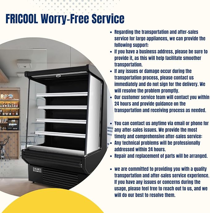 Food Refrigerated Display Case for Commercial Bakery Pastry Front Open Air Refrigerated Display Cooler Case, Movable Shelves and Adjustable Legs, 36~41℉ (61.4 Inches, Black)
