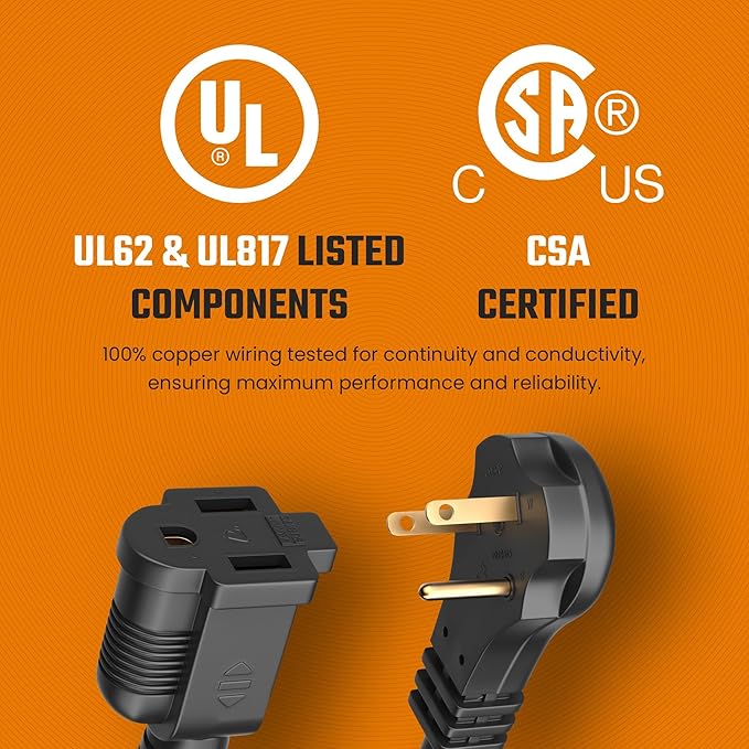 Extension Cord 25 ft for Indoor & Outdoor Use by Bindmaster- UL-Listed 3-Prong Power Cord- Space-Saving Flat Angled Extension Cord- Grounded Outlet Extension Wire- Black.