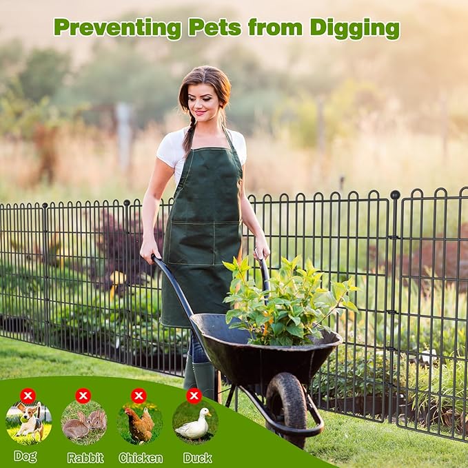 10 Panels No Dig Decorative Garden Fence with Gate for Yard, 24 in(H) X 20 ft(L) Animal Barrier Fencing for Outdoor Dog, Metal Portable Garden Fences for Borders, Pets, Landscape, Temporary Fence