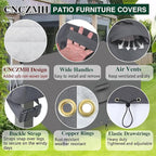Heavy Duty Patio Furniture Covers Waterproof, 600D Outdoor Furniture Cover Waterproof for Sectional Sofa Couch, Outdoor Dining Table and Chair Set Covers 74''L x 47''W x 28''H, Grey