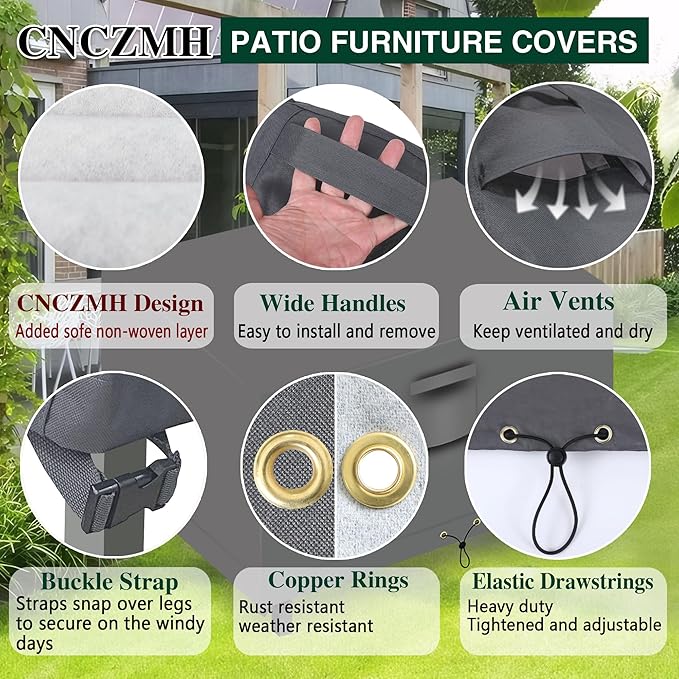 Heavy Duty Patio Furniture Covers Waterproof, 600D Outdoor Furniture Cover Waterproof for Sectional Sofa Couch, Outdoor Dining Table and Chair Set Covers 68''L x 38''W x 28''H, Grey