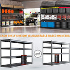 77" W Kitchen Storage Shelves Heavy Duty Garage Shelving 4 Tier Metal Shelving Unit, Adjustable Shelves, 3800LBS Steel Industrial Shelving for Basement， Commercial, 77" W*24" D*72”H, 2 Pack