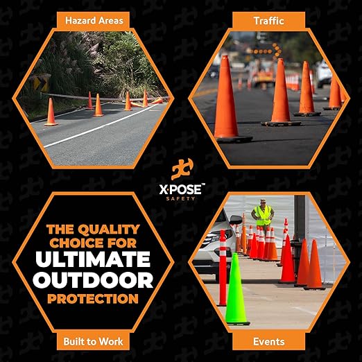 Xpose Safety 28 Inch Orange Traffic Cones Heavy Duty 10lb 6" & 4" Collar - Bulk Half Pallet 125 Pack - Multipurpose PVC Plastic Safety Cone Parking, Soccer, Caution & Construction - DOT Approved