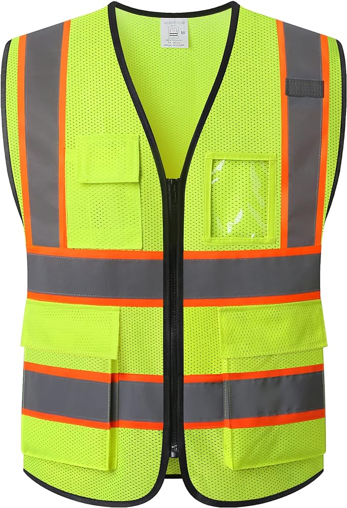 Reflective Mesh Safety Vest for Men Women with 5 Pockets and Zipper Front High Visibility Mesh Vest Hi Vis Construction Work Vest,Meets ANSI/ISEA Standards(EK175-Yellow-L)