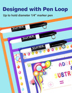 SUNEE 30 Packs Oversized Reusable Dry Erase Pocket Sleeves with 2 Rings, 10 Assorted Colors 10x14 Ticket Holders, Clear Plastic Sheet Protectors, Teacher School Classroom Supplies