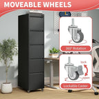 5 Drawer Locking File Cabinet with Wheels,Metal Mobile Filing Cabinets,Black Vertical File Cabinet for Home Office,Heavy Duty Storage Cabinet for A4/Letter/Legal Size File,Assembly Required