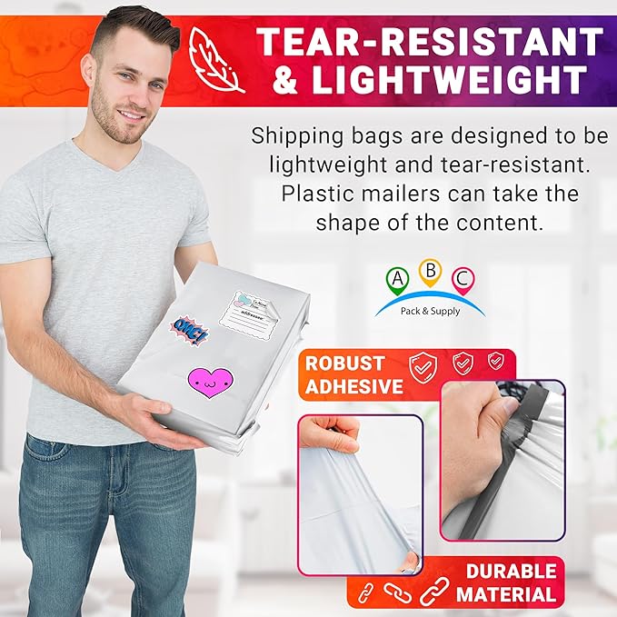 ABC PACK & SUPPLY White Gusseted Poly Mailers, 15 x 20 x 7 Inch. Pack of 25 Expansion Poly Mailers Bags. Shipping Envelopes for Clothing, 2.5 Mil. Plastic Shipping Bags Self Seal. Mailing Packages