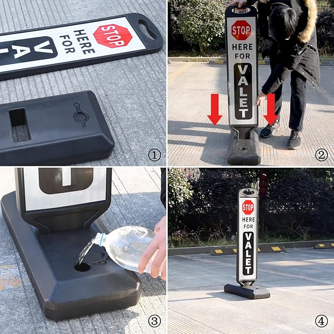 2 Pack 43" x 9.6" inch Double Sided Pedestrian Crosswalk Sign, 21.8" x 9.6" x 4" Durable HDPE Water Filled Base, Portable High Visibility Reflective Traffic Safety Parking STOP Signs (White-2Pack)