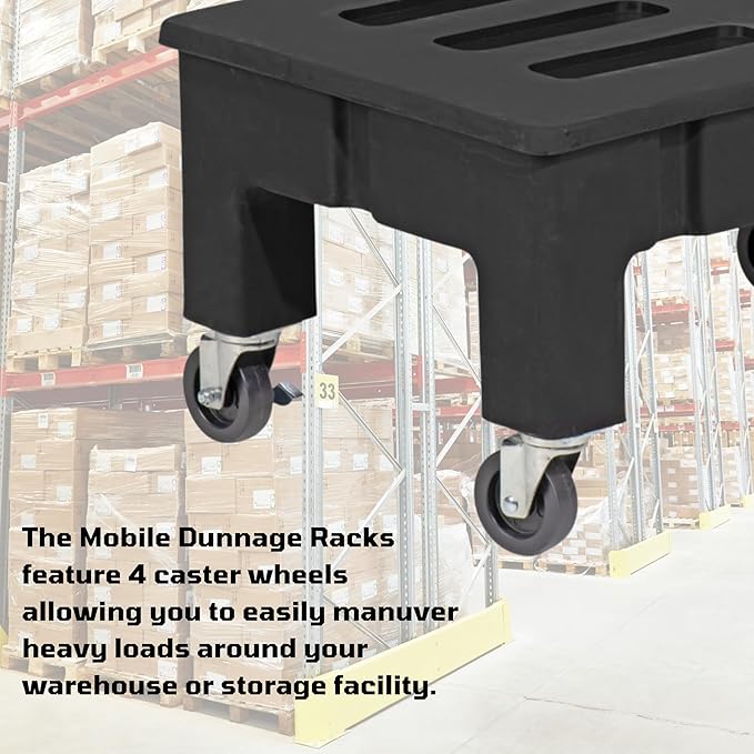 PolyMight Mobile Heavy-Duty Poly Dunnage Rack with Caster Wheels for Warehouses and Commercial Industrial Storage 18" x 22" x 16" with 600 lb Capacity