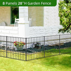 Metal Garden Fence 28in (H) x 18.7ft (L), 8 Panels + 9 Stakes Dog Fence Border Fence Animal Barrier, No Dig Garden Fencing for Yard Flower Bed Lawn Patio Outdoor, PIN282808 Black