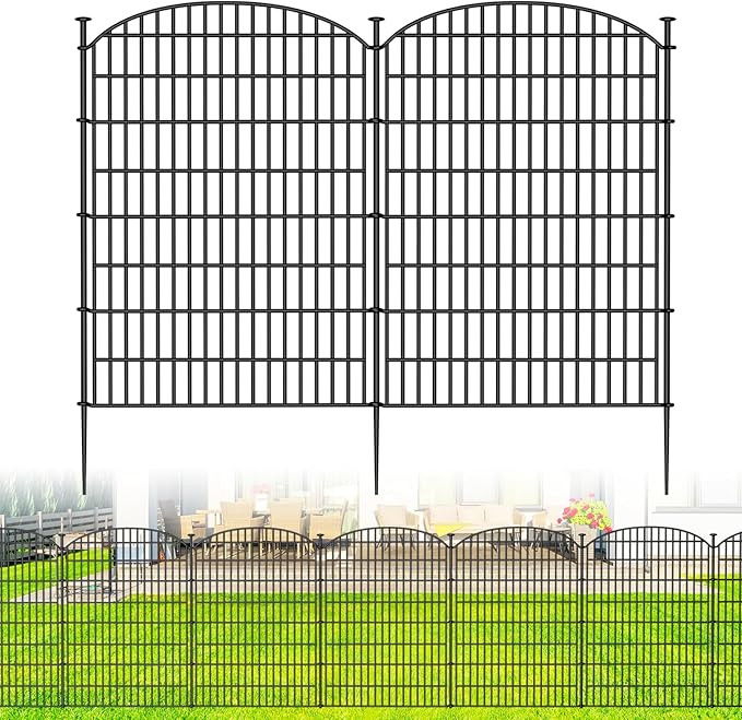10 Panels No Dig Decorative Garden Fence - 40 in (H) x 23.6 ft (L), Dog Fence Outdoor for Yard，Rustproof Metal Animal Barrier Ground Stakes Fencing for Garden, Patio, Flower Bed