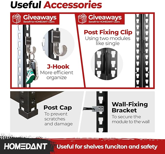 HOMEDANT 5 Tier Storage Shelves Adjustable Laminated Boltless Garage Metal Shelving Unit Heavy Duty Utility Rack Shelf Warehouse Pantry Closet Kitchen (3, (L) 48.1" W, Black)