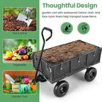 Homdox MAX 880LB Garden Cart, Heavy Duty Garden Wagon, Mesh Foldable Garden Cart, Pullable Gardens Wagon with 180° Rotating Handle, Collapsible Garden Carts for Yard Beach Farm, Black with Bag