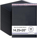 Black 14.25x20 Inch Poly Bubble Mailers #7 | Self Seal Large Padded Envelopes | Air Cushioned Bubble Mailer | Usable Size 14.25x19 Inch | Waterproof Lightweight Mailing Shipping Bags | 50 Pack Bulk