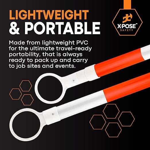 Retractable Barrier for Safety Traffic Cones - 2" OD - Large Yellow and Black Bar Barricade - for Road Construction, Parking, Warning, Temporary Security Divider (20, Orange & White, 53" x 84")