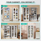 Metal Storage Cabinet with Lock and Glass Doors,Glass Display Cabinet,67" Tall White Storage Cabinets,Locking Curio Cabinets with 5 Shelves for Collectibles,Home,Office,Living Room