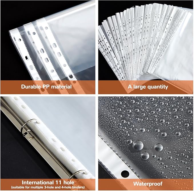 200 Pcs 8.5 x 14 Legal Size Heavyweight Clear Sheet Protectors, Heavy Duty 11-Hole Fit for 3 & 4 Ring Binder, Plastic Page Thick Document Protector, Binder Sleeves for Cards Photo Archive
