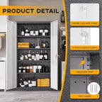 Greenvelly Metal Garage Storage Cabinet with 2 Doors and 4 Adjustable Shelves, 72”H Steel Lockable Storage Cabinet,Tall Metal Cabinet Locking File Cabinet for Office,Home, Garage, Gym, School